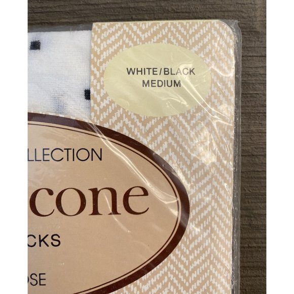 Vintage Evan-Picone City Blocks Panty Hose Medium White w/Black dots #750 - Picture 2 of 8